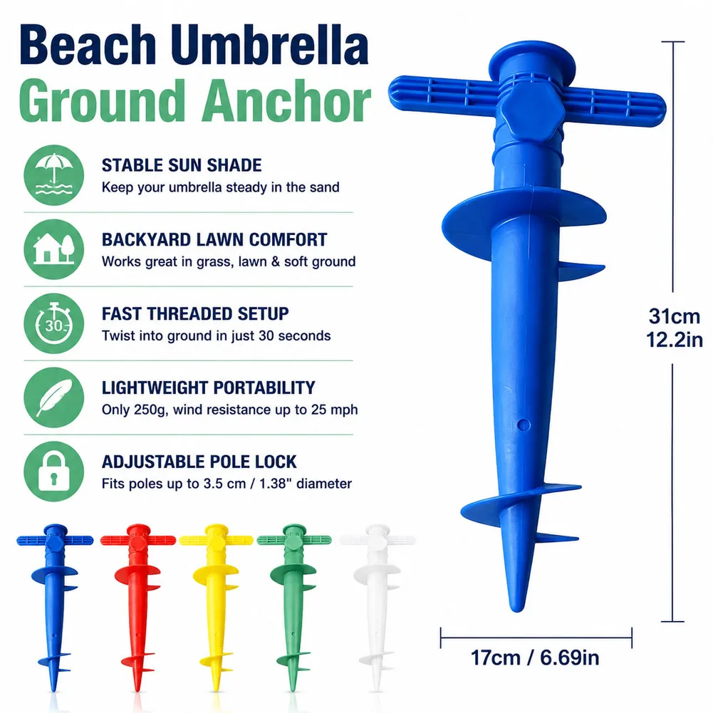 2pcs Plastic Umbrella Bases Adjustable Sun Beach Patio Sand Ground Fixation Tools Spikes Umbrella Bases Holder Fixing Tool