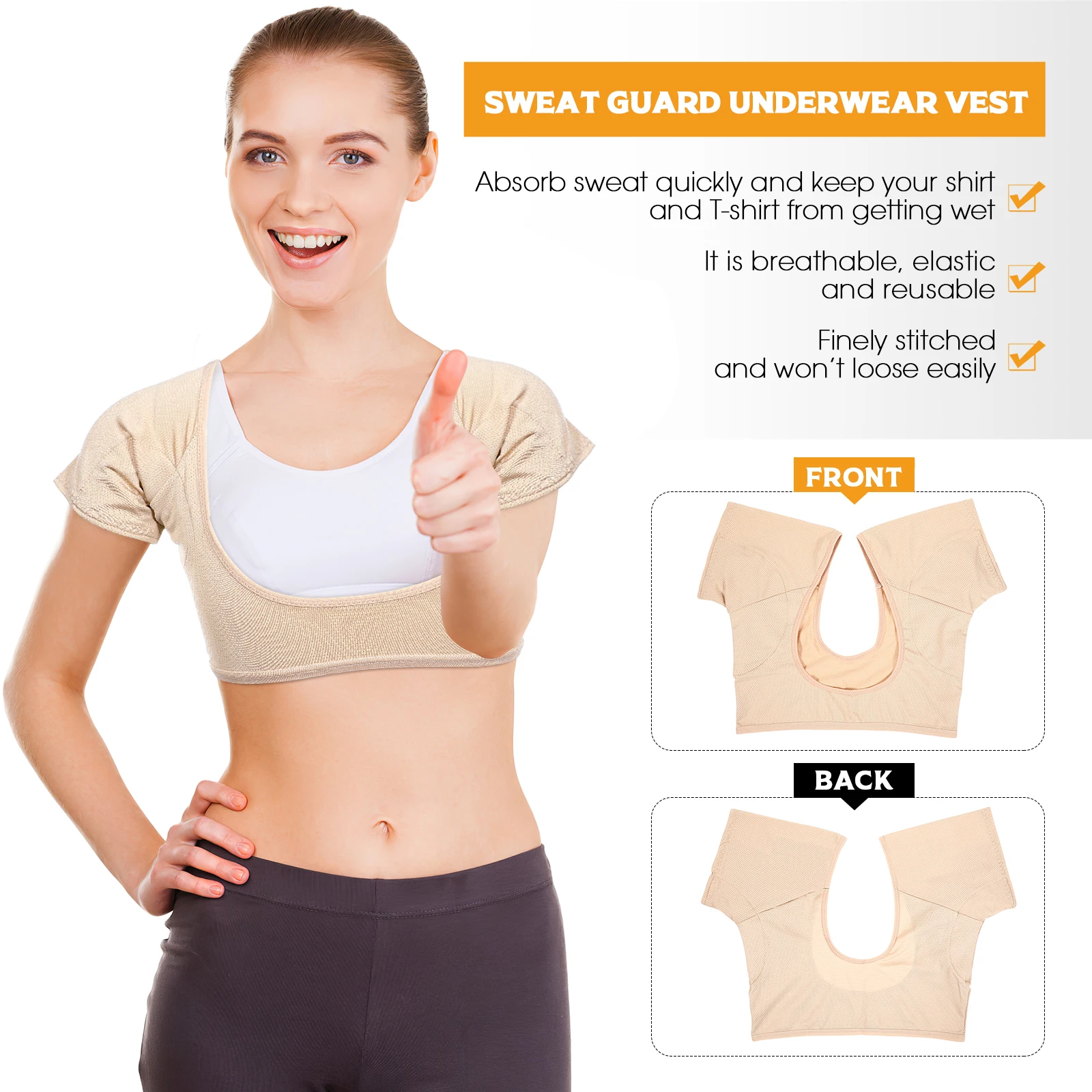 

Sweat Absorbent Women Underarm Underwear Vest Shirt Protector Breathable Reusable Elastic Anti- Summer