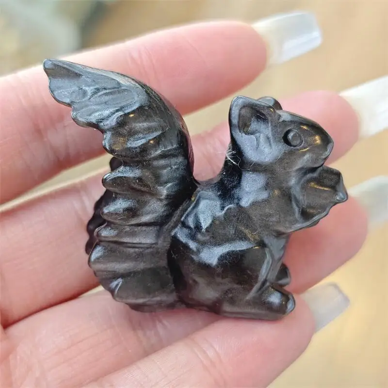 Natural Quartz Stone Squirrel Carving Crystal Love Healing Fengshui Gemstones HomeDecoration Holiday Gift 1PCS