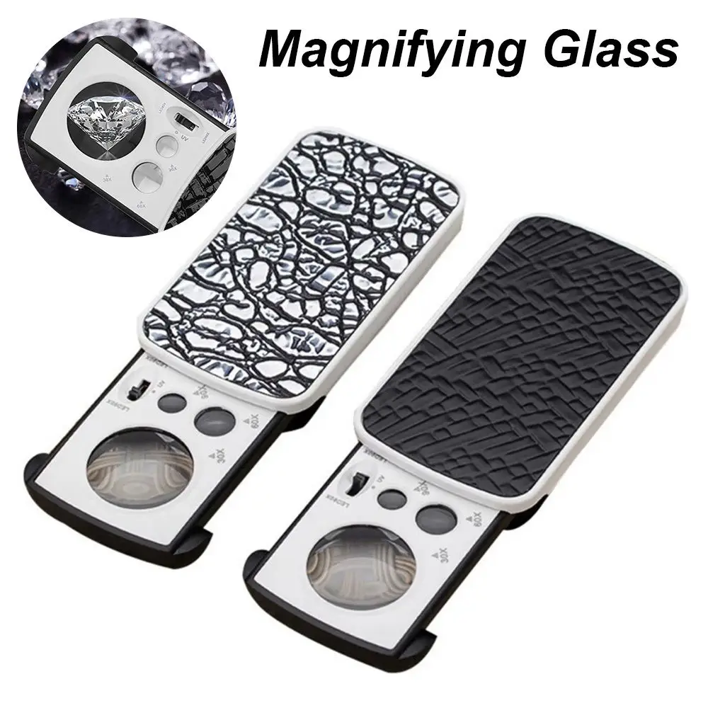 HD Reading High Magnification 30X 60X 90X With LED UV Acrylic Optical Lens Loupe Magnifier Magnifying Glass
