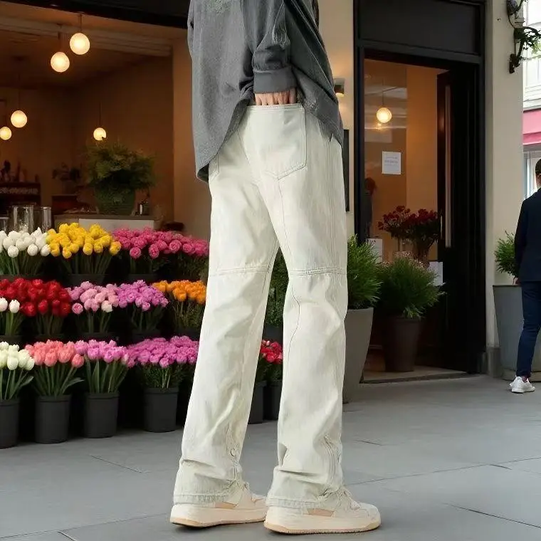 High Street 2026 Washed Light Yellow Mud Row Jeans Men's and Women's Trendy Brand Hip Hop Hanging Trousers Jogger Baggy Pants