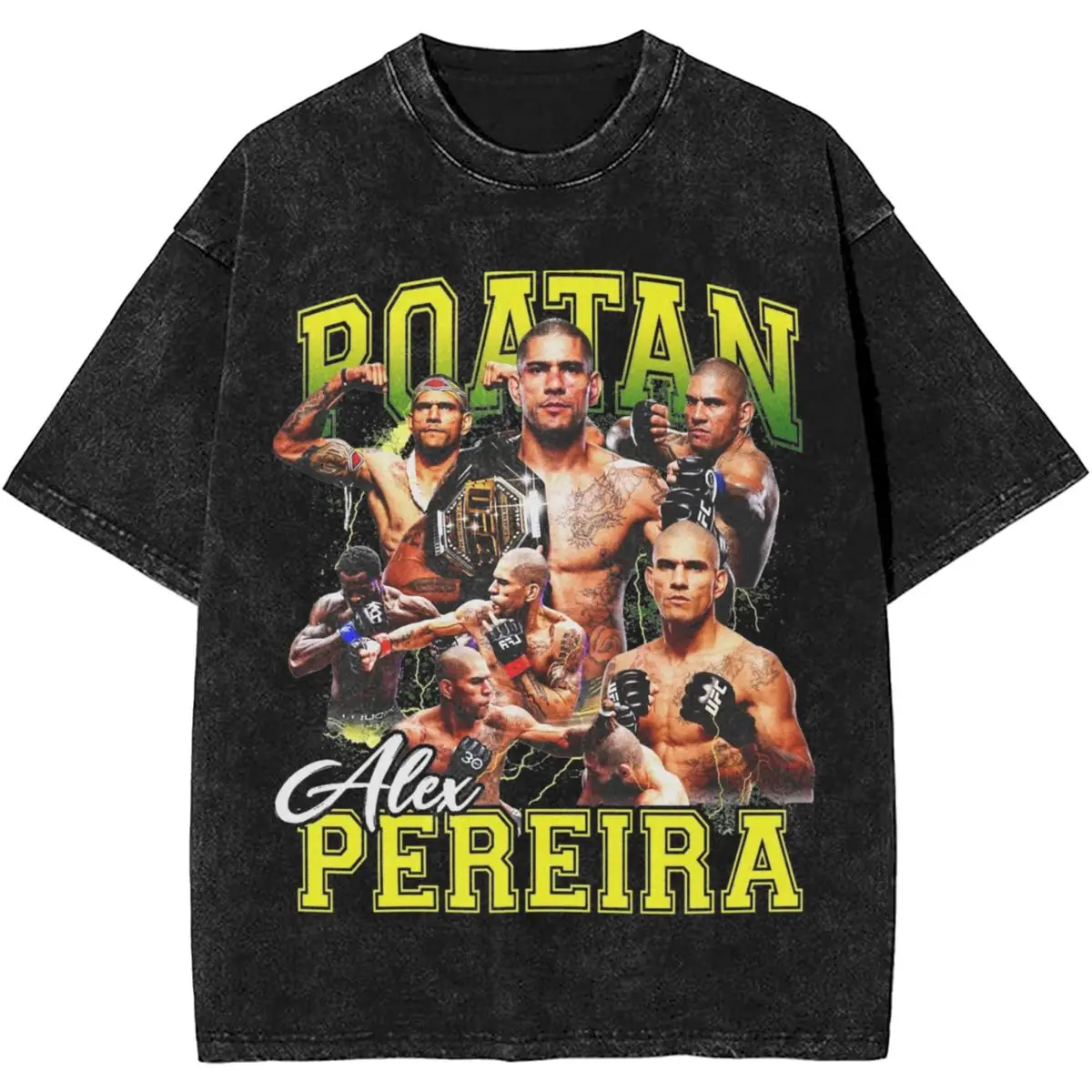 Harajuku Washed Shirt Alex Pereira Poatan Boxer Boxing Merch Retro T-Shirts Oversize Streetwear Cotton Graphic Printed Tee Shirt