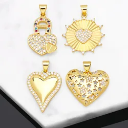 OCESRIO Trendy CZ Heart Pendant for Necklace Copper Gold Plated Lock Heart Hollow Star Amulet Jewelry Making Supplies pdtb030