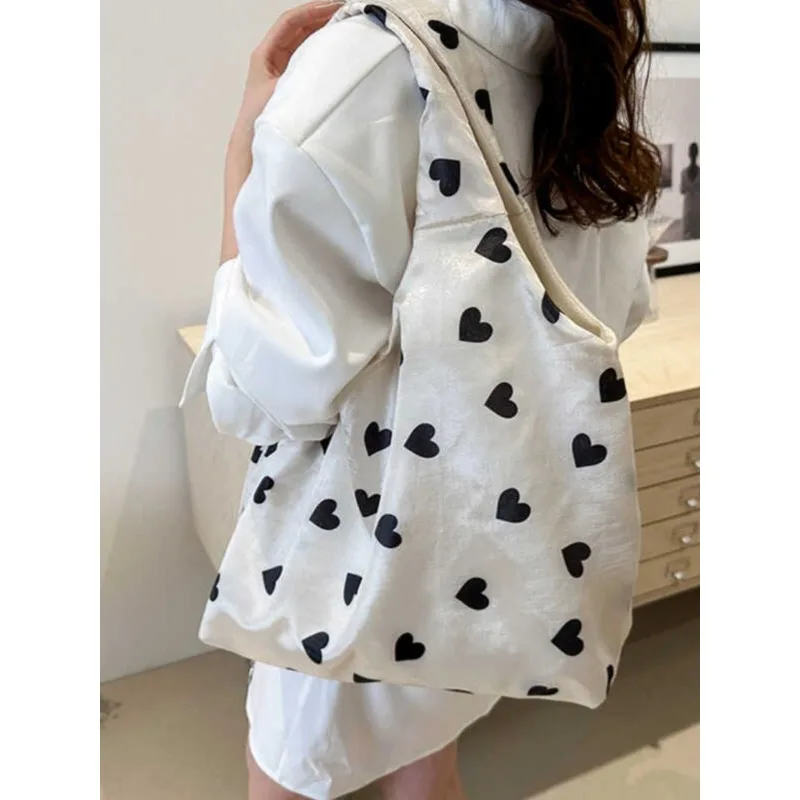 

Foufurieux Canvas Shoulder Bag High Quality Large Capacity Love Printed Tank Top Bag Shopping Multifunctional Schoolbag Women