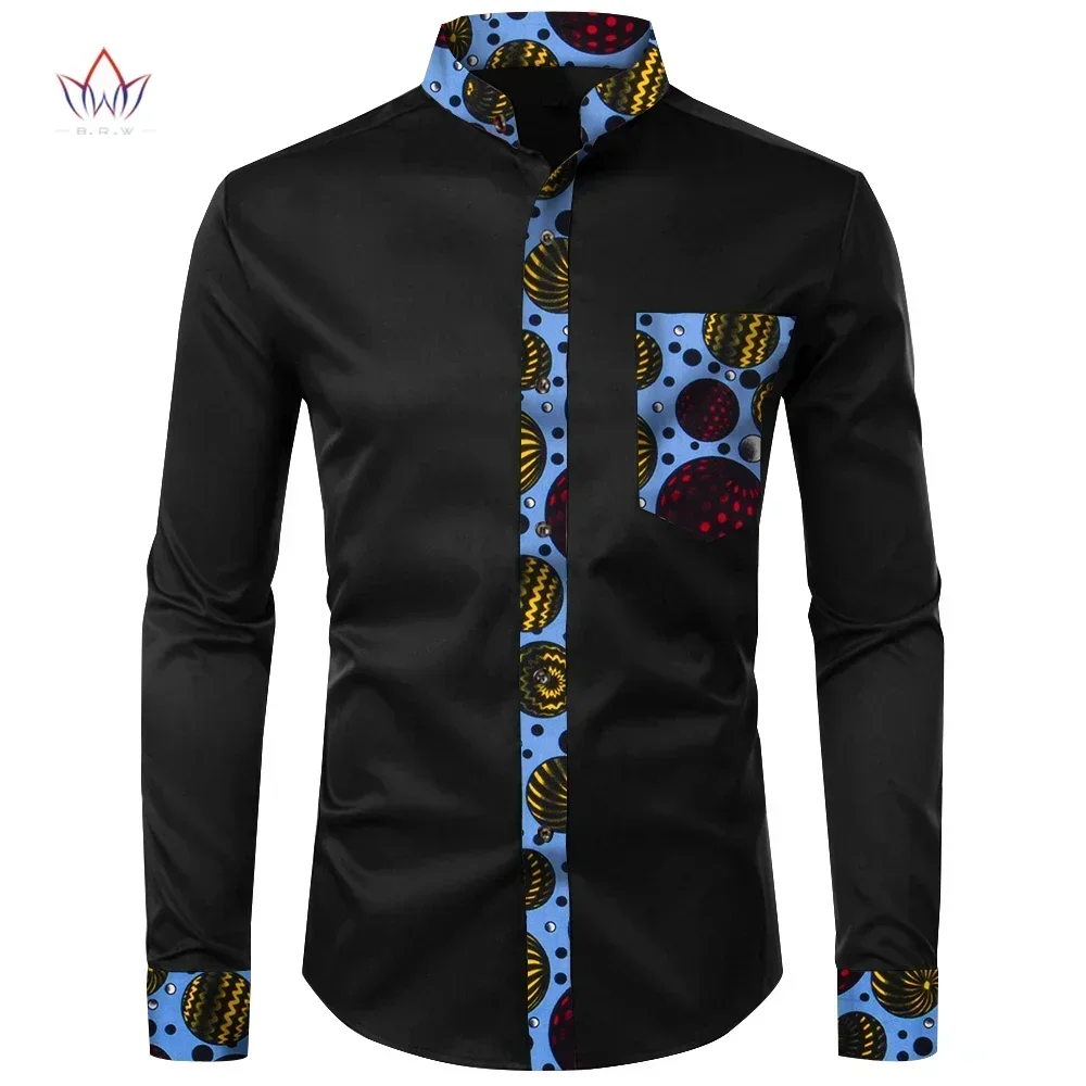 2021 Men African Clothing Dashiki Men Shirt Top Bazin Riche African Men Clothes Cotton Print Patchwork Top Shirt WYN1706