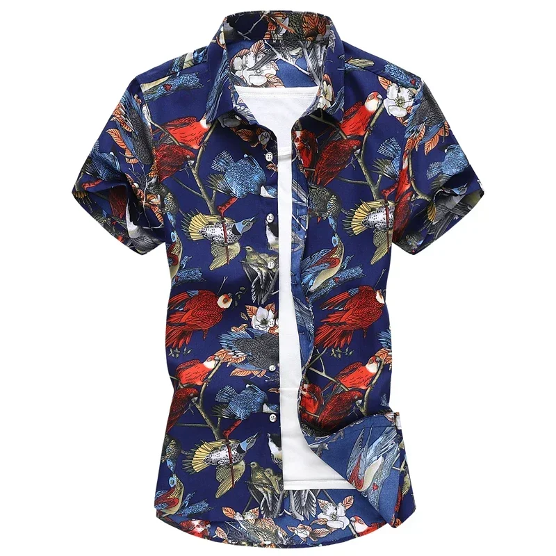 

2025 New Black Men's Short Sleeve Printed Shirt, Summer Single Breasted Square Collar Shirt, Asian Size M-7XL