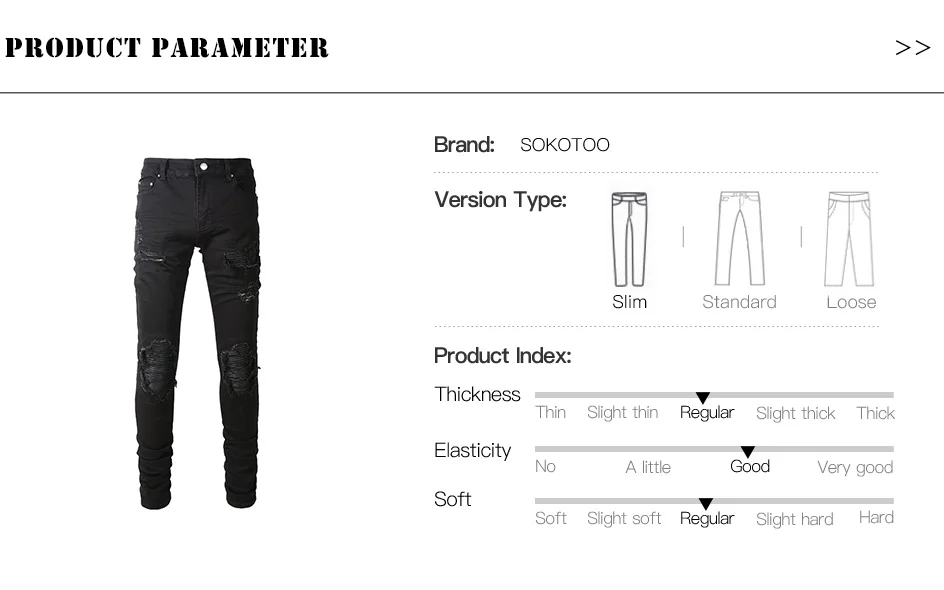 Herren Leder-Patch Biker-Jeans für Motorrad-Streetwear, Löcher, Ripped Patchwork Stretch-Denim-Hose, Schwarze Skinny Tapered Hose – Detail 1