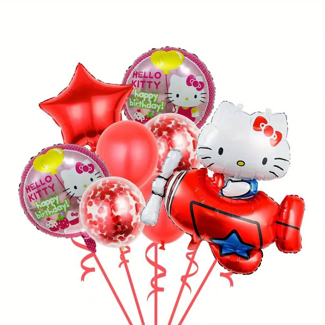 8Pcs Cute Hello Kitty Balloon Set Sanrio Cartoon Cat Foil Balloons for Girls Birthday Party Decor Baby Shower Supplies