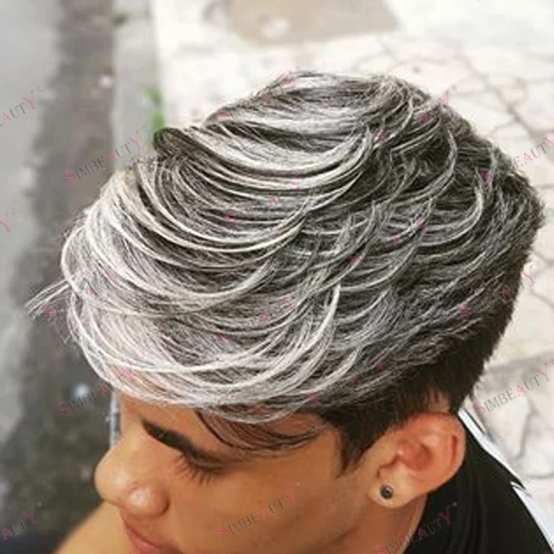 شعر مستعار بشري رمادي غير قابل للاكتشاف 1B80 1B50 للرجال فائق التحمل مصنوع من السيليكون بالكامل PU قاعدة شعر مستعار للرجال شعر مستعار طبيعي