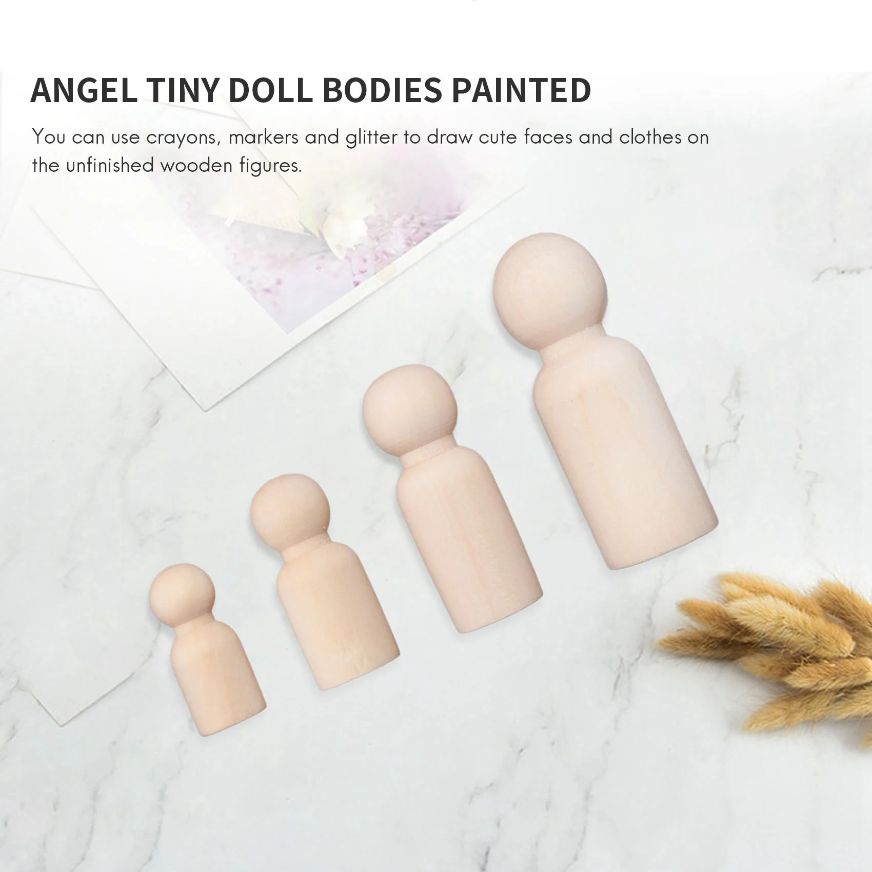 Wooden Peg Dolls, 56PCS Unfinished Decorative DIY Angel Tiny Doll Bodies Painted Natural Wooden People with HatsJAS