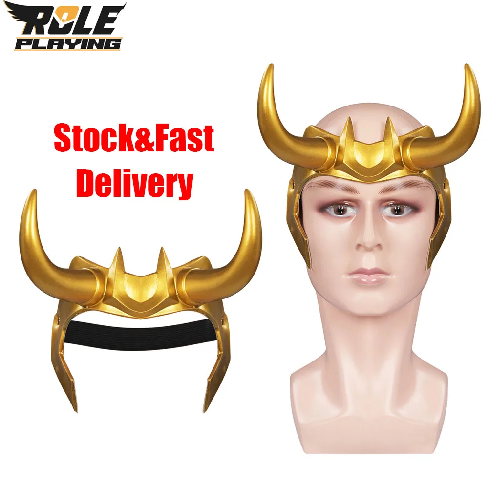 Fancy Loki Horns Mask Cosplay for Men Movie Super Villain Costume Accessories Golden Latex Helmet Woman Man Disguise Props Gifts