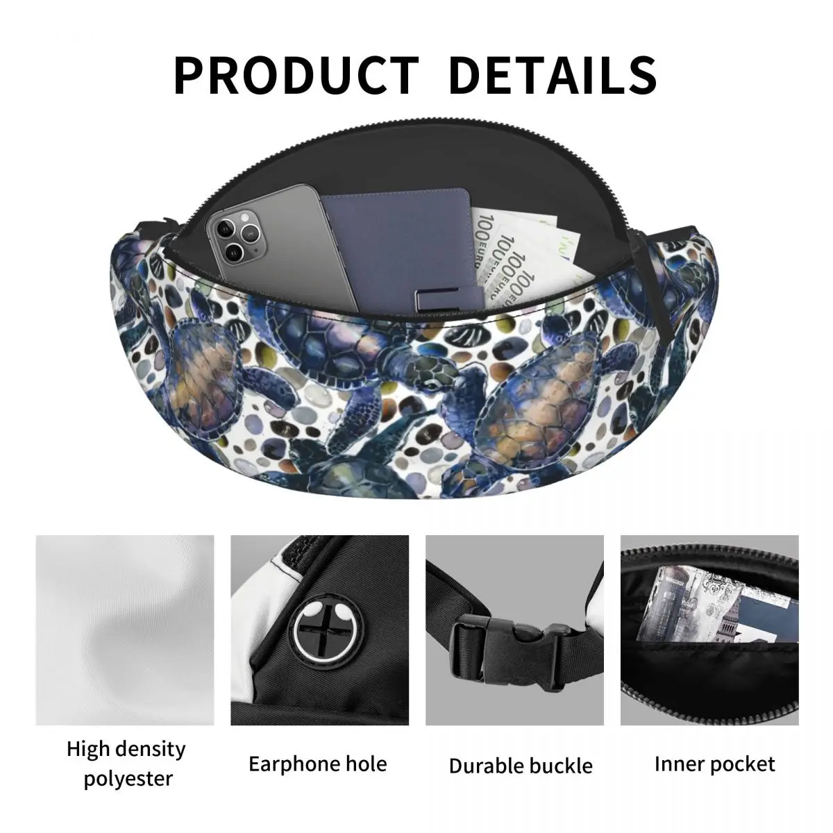 Funny Sea Turtles Fanny Pack Women Men Fashion Watercolor Sea Animal Crossbody Waist Bag for Camping Biking Phone Money Pouch