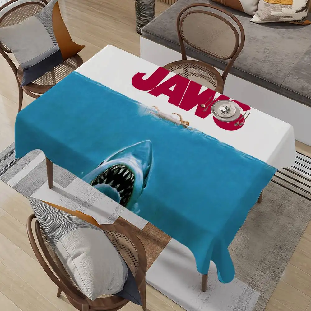 J-Jaws Movie Ocean Classic Table Cloth Stain Resistant Decorative Washable Tablecloths Birthday Party Dining table