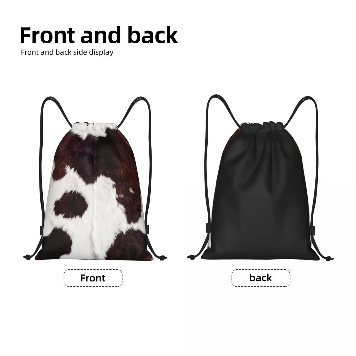 Custom Cow Hide Decor In White And Brown Print Drawstring Bag Training Yoga Backpacks Animal Fur Texture Sports Gym Sackpack