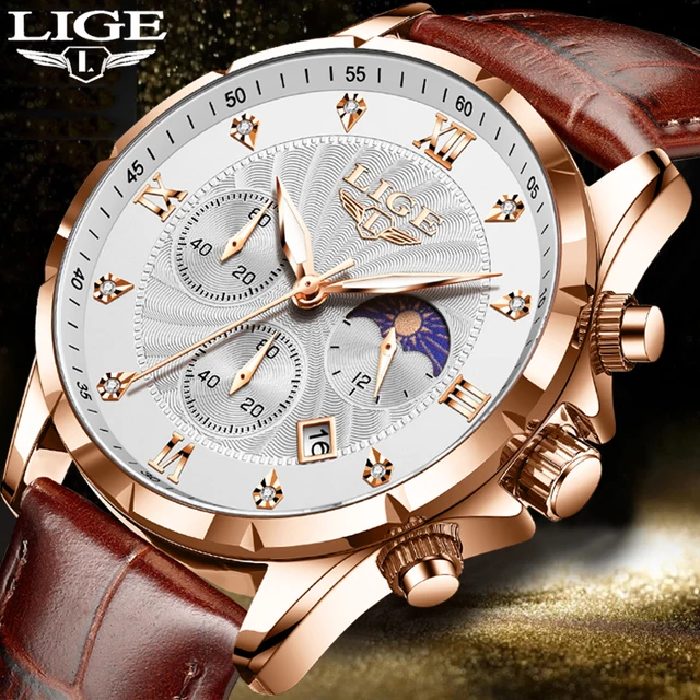 LIGE nowe zegarki kwarcowe dla mężczyzn Top marka luksusowy skórzany modny zegarek wojskowy mężczyźni Sport wodoodporny chronograf Montre Homme