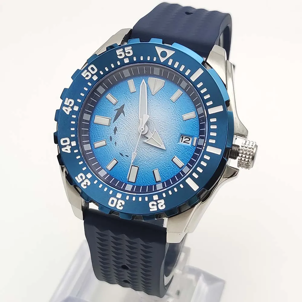 NH35 Date Display Blue Gradient Sterile Dial Sapphire Glass 44mm Stainless Steel Automatic Men\'s Watch Single Rotating Bezel