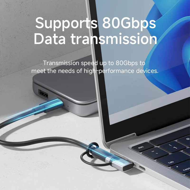 محول Hagibis 240 وات USB C إلى C مع محول حبل 80 جيجابت في الثانية 90 درجة 8K محول فيديو USB4 لجهاز MacBook iPhone 17 Pro Tablet