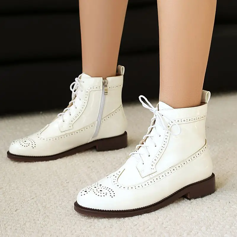 

SIMLOVEYO 2025 Блестящие женские ботильоны с круглым носком на блочном каблуке 3,5 см на молнии на шнуровке Большой размер 46 47 48 Летний стиль в британском стиле Bota