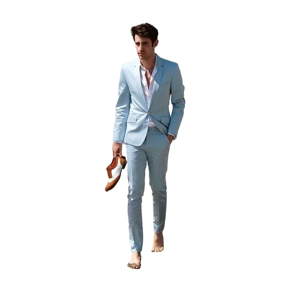 

Light Blue Formal Party Men Suit Sets Wedding Grooms Tailor-made Blazer Vest Pants 3 Pieces Elegant Slim Fit Outfits