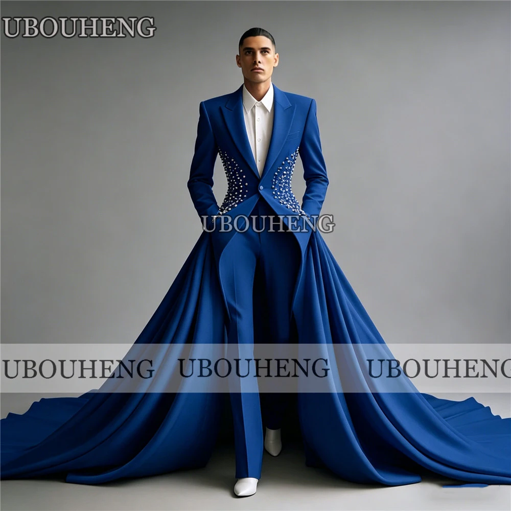 Royal Groom Wear Wedding Suit Pearls Jacket With Cape Long Custom Made Man Business Party Tuxedo Attire Trajes Para Homme Luxury