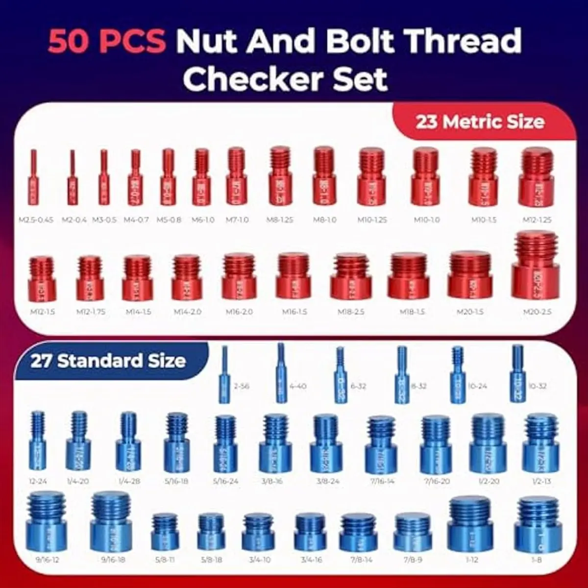 50Pcs Thread Checkers,Nut and Bolt Thread Checkers,for Nut Bolt Size Finder and Identifier in Narrow and Tricky Area