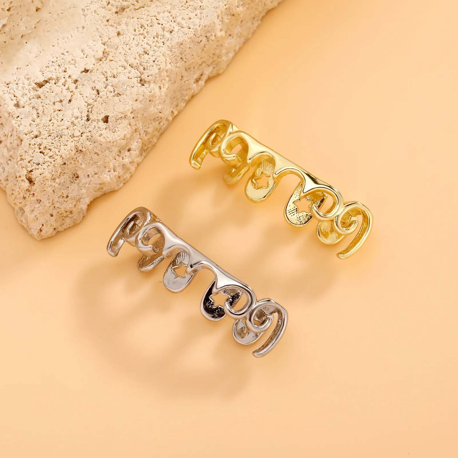 Halloween Vintage Grillz Top Bottom Set Hollow Out Swirl Star Gold Plated Hip Hop Rapper Wholesale Grills for Men