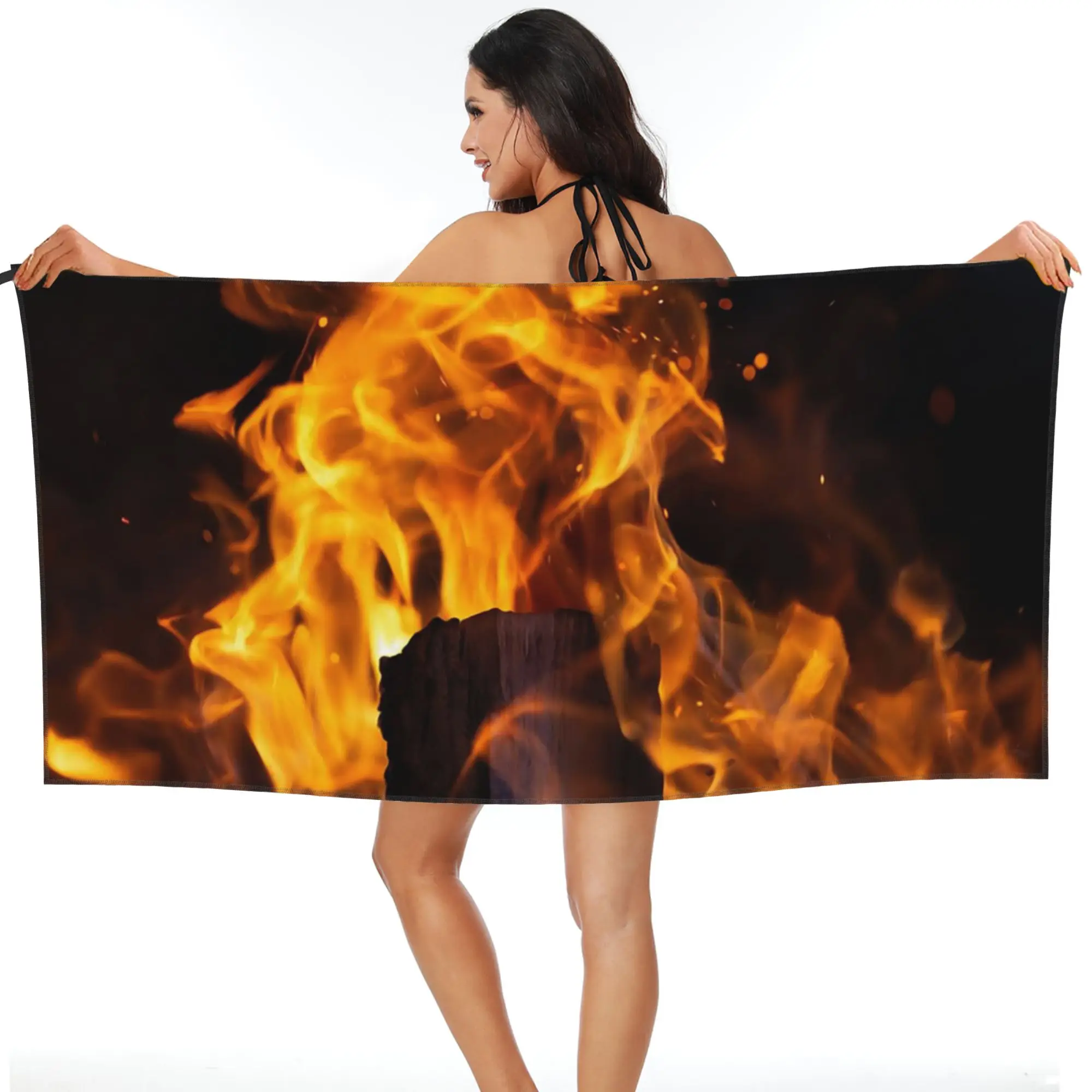 Burning Fire With Sparks  Beach Towel Soft Microfiber Quick Dry Absorbent Quick Towels For Swimming