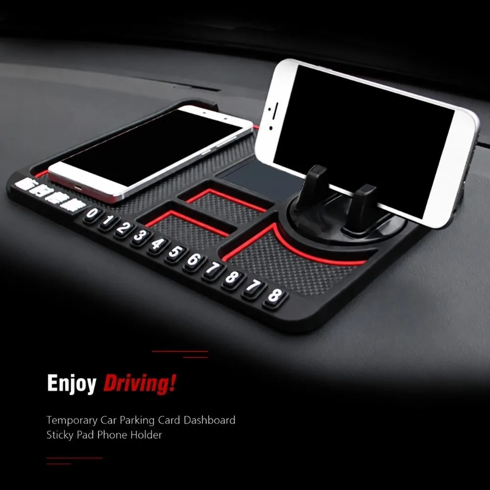 Silicone Car Phone Holder Multifunctional Anti Slide Grip Phone Holder Mat Rotatable Sticky Backing Dashboard Storage Pad