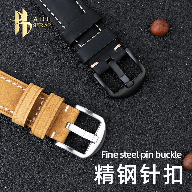 Ремешок Матовый Мужской для наручных часов, винтажный кожаный браслет для Гамильтона Tissot Longines Luminox Crazy Horse, 20 22 24 26 мм