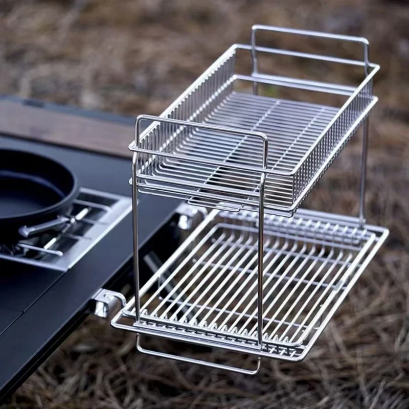 Camping IGT Drain Basket Double-layer Storage Rack Stainless Steel Hanger IGT Accessories Outdoor IGT Desktop Side Extension