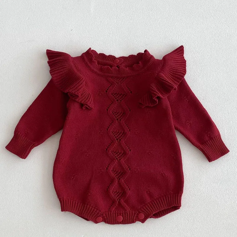 2024 New Autumn Children Knitted Clothes Newborn Baby Girl Knitted Bodysuits Long Sleeved Solid Color Korean Style Climbing Suit