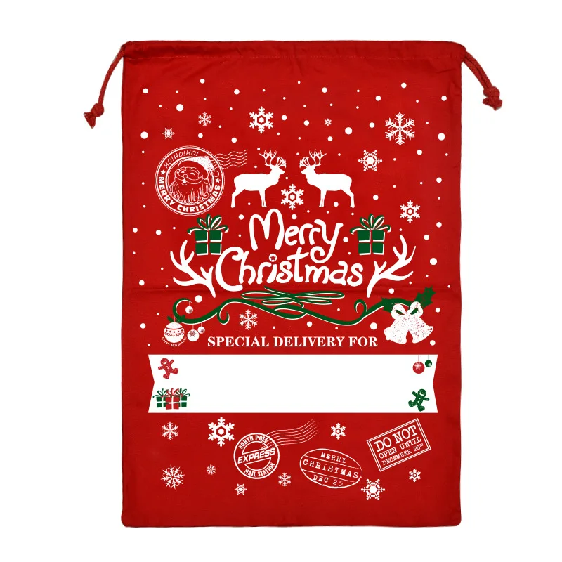 Colorful Gift Bag 50*70cm Cotton Canvas Merry Christmas Stocking Santa DIY Drawstring Socks For Kids Big Size Holder New Year