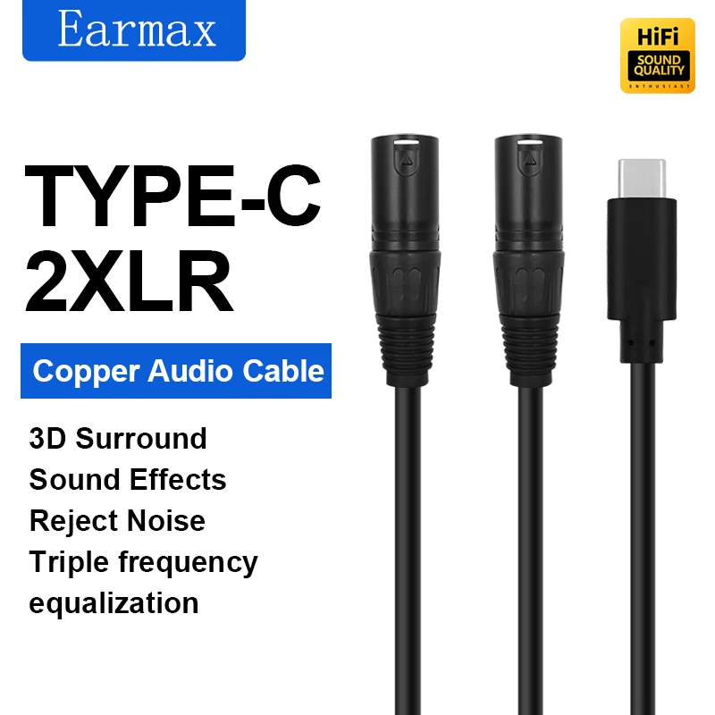 USB-C to Dual XLR 3Pin TYPE-C Audio Cable is For Speakers Mixing Consoles Amplifiers Laptops IPads and iPhone 15