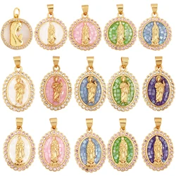 Religion Style Virgin Mary Gold Plated Inlaid Shell Chips Charm Pendant, Jewelry Necklace Accessories Hand Making Supplies L49