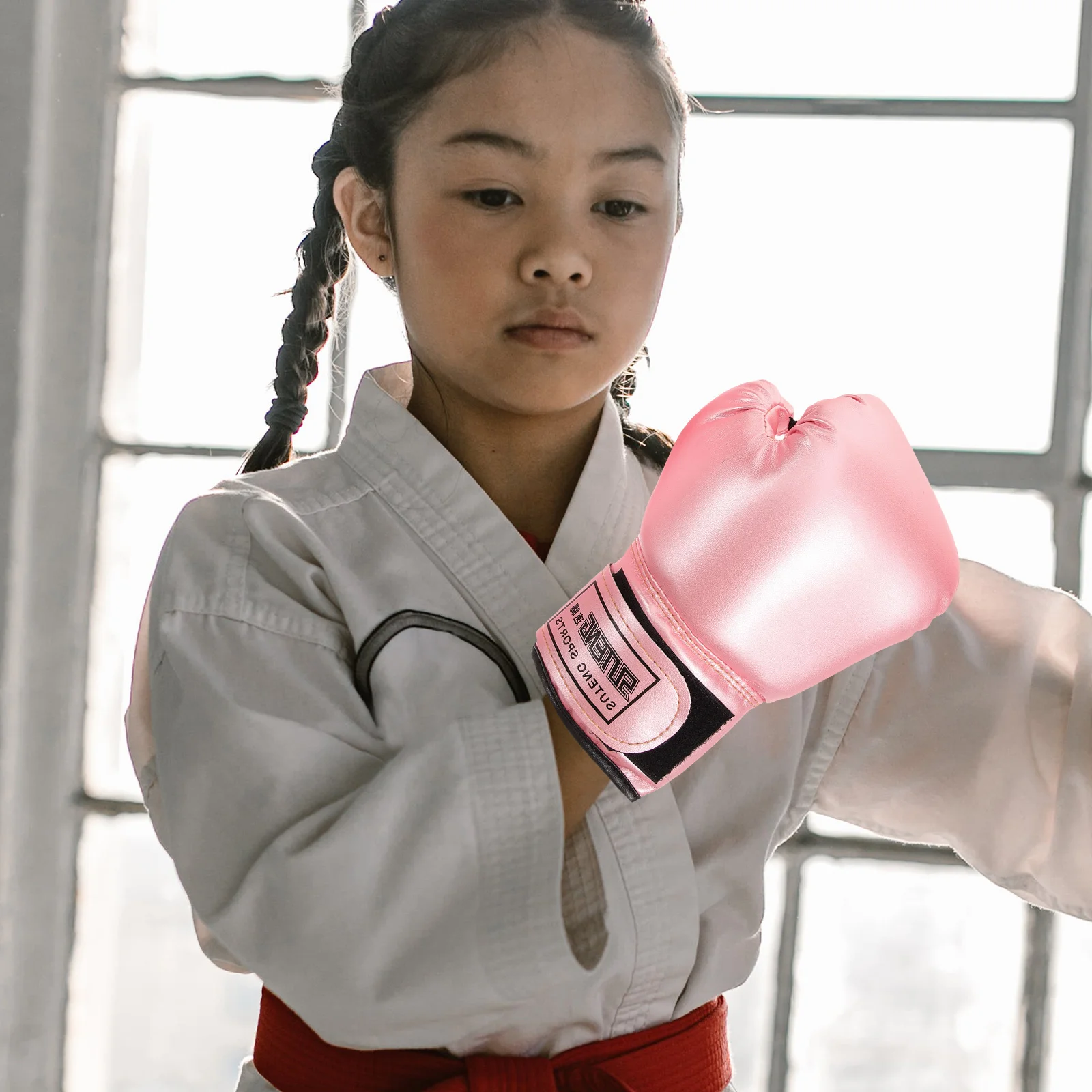 Sarung tangan kerja anak tinju Kickboxing anak Pearlescent melubangi portabel merah muda balita Thai bayi