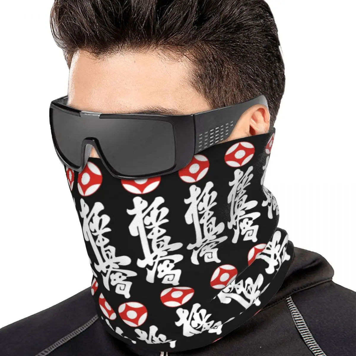 Kyokushin Karate Kanji Taijutsu Multifunctional Elastic Neck Gaiter Wind Proof Face Cover Bandana Unisex for Cycling Hiking