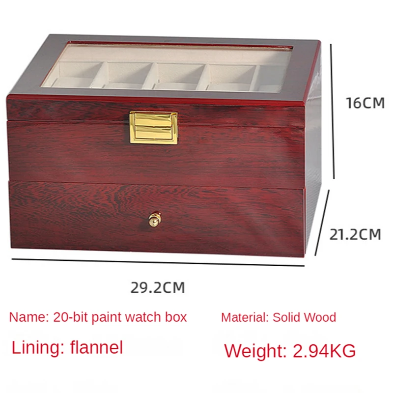 Luxury Double-Layer Watch Box Piano Lacquer Watch Organizer 20-Bit Solid Wood Men\'s and Women\'s Jewelry Storage Display Box