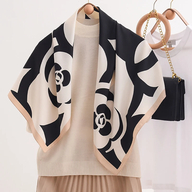 Spring Scarf Women's Luxury Design Scarf Silk Smooth Scarf Soft Muslim Headband Shawl Beach 90x90cm