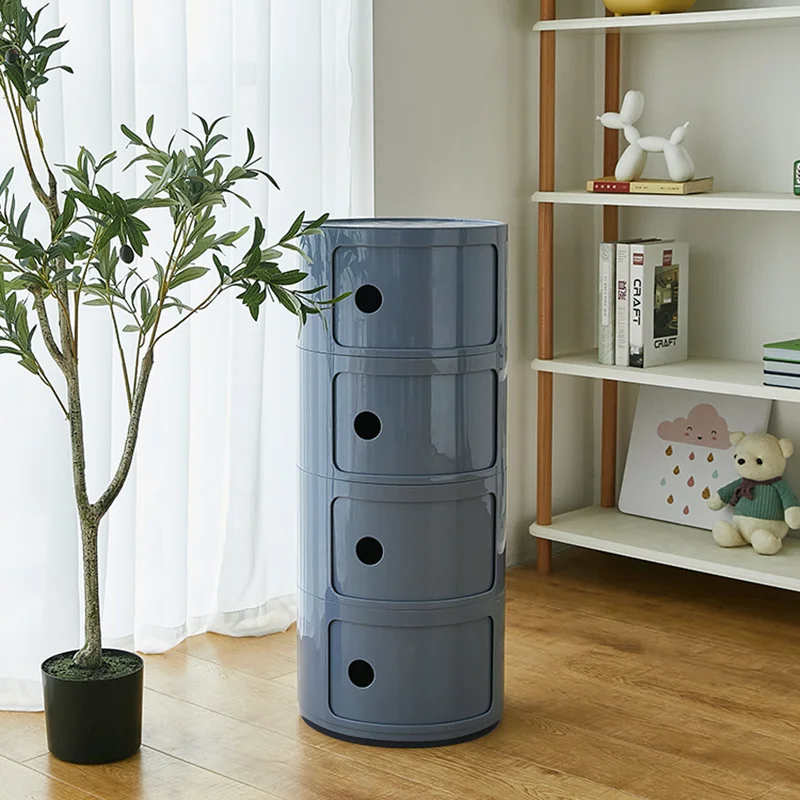 Grey 32cm Cylindrical 4 tiered Drawer Storage Drawer Unit ​with Flexible Slide-open Doors