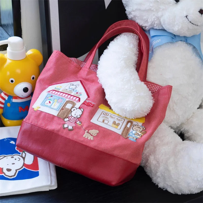 Familiar Handbag Kawaii Animal Rabbit Bear 26*21cm Embroidered Large Capacity Casual Tote Bag 780601