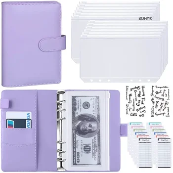 Carpeta de presupuesto 2024 con organizador de sobres con cremallera con sobres de efectivo para presupuestar ahorrar dinero, planificador A6 con 6 bolsillos