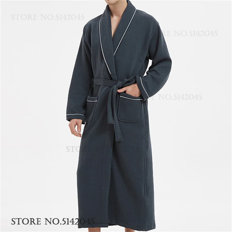 Cotton Long Robe Couple Kimono Bathrobe Gown Spring Autumn New Men's Sleepwear Loungewear Loose Casual Homewear with Pocket