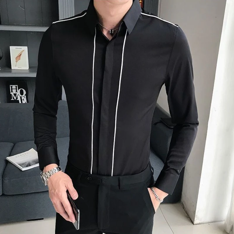 Men's Shirt White Spliced Business Male Shirts Casual Social Tops High Quality Luxury New In Cheap Things With Wholesale I