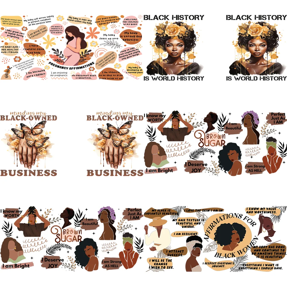 Black History Affirmations Themed 3D Transfer Sticker Cup Wraps UV DTF Black Lives Matter Sticker for 16oz Libbey Cup
