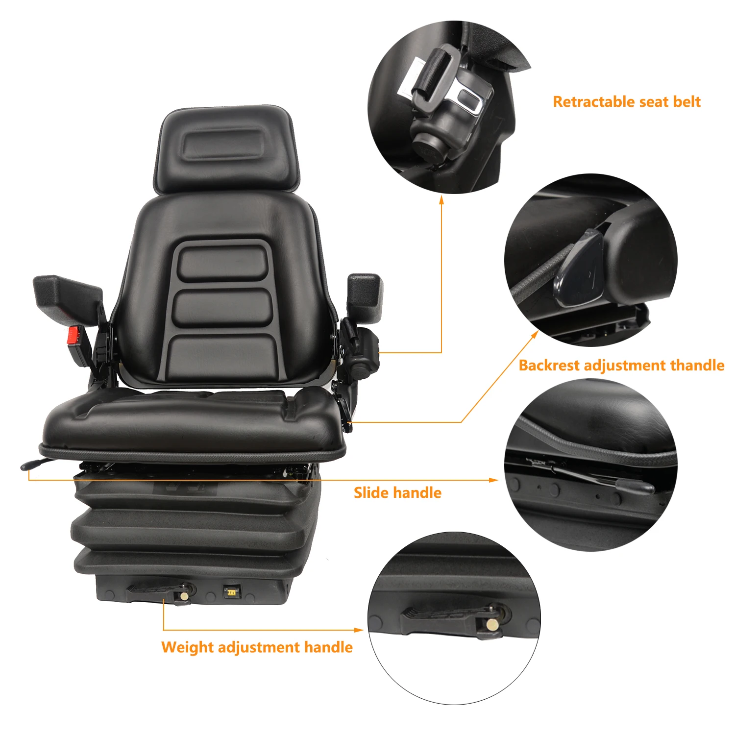 Tractor Seat With Customizable Headrest Armrest Dampers For Forklift Seat