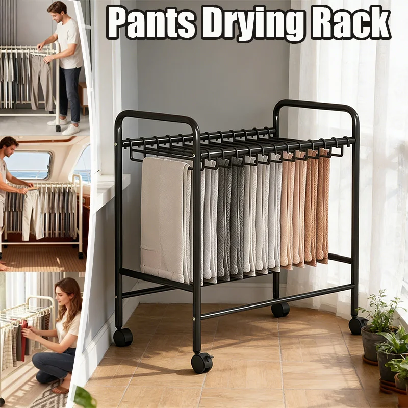 

1PC Steel Pants Drying Rack Clothing Organizer Free Standing Movable Trouser Hanger Space Saving Storage Solution for Home Use