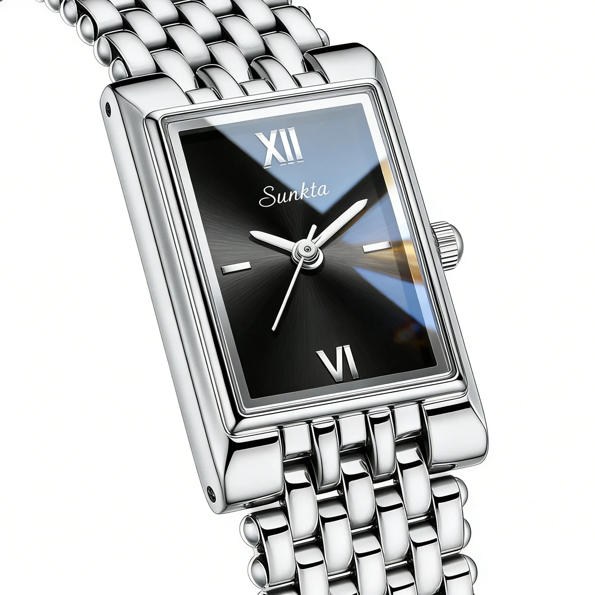 SUNKTA Quarz-Armbanduhren Quadratische Damen Edelstahl Kleine Uhr Luxus Casual Mode Silberne Uhr für Frauen
