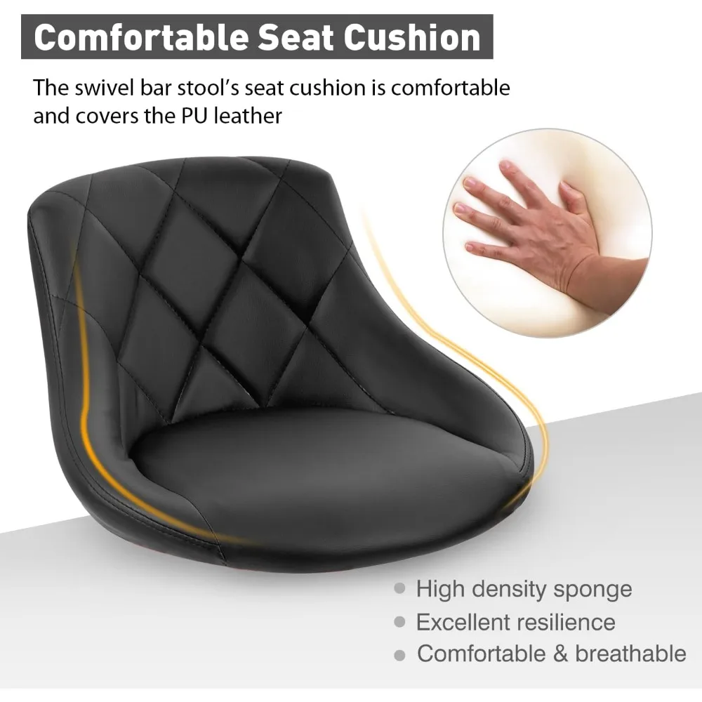 Bar Stools Set of 2,Modern PU Leather,Armless with Backrest Swivel Bar Stools,Height Adjustable,Kitchen Stools