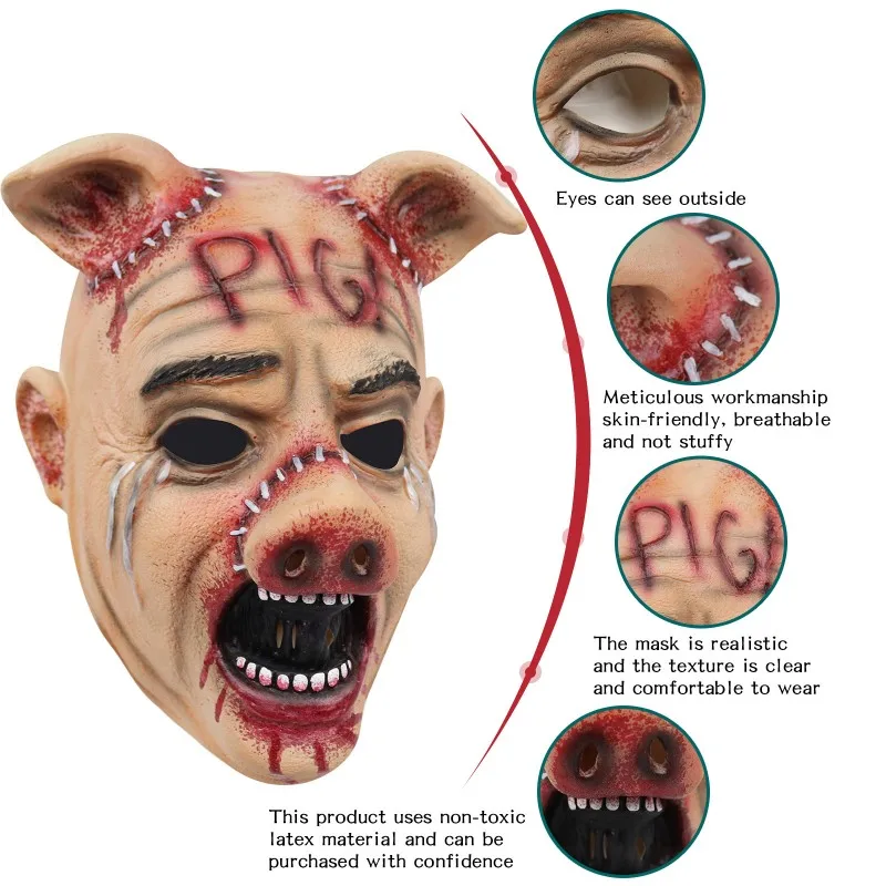 Horror Movie Texas Saw Cosplay Scary Cry Pig Latex Mask Terror Helmet Halloween Masquerade Party Carnival Prank Costume Prop