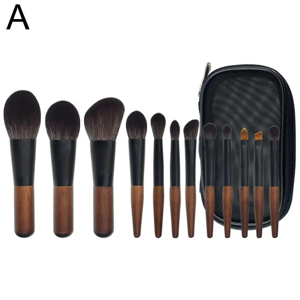 12 Stuks Portable Make-Up Kwasten Set Mini Cosmetische Borstel Bloeiende Borstel Kit Foundation Blending Poeder Wenkbrauw Blush Oogschaduw E2K6